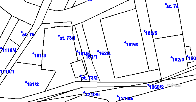 Parcela st. 162/4 v KÚ Velký Hubenov, Katastrální mapa