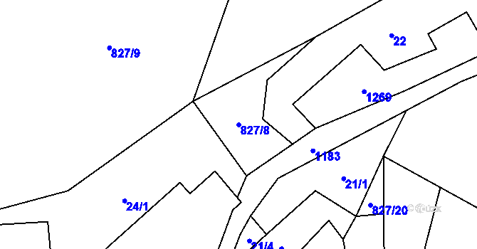 Parcela st. 827/8 v KÚ Velký Hubenov, Katastrální mapa
