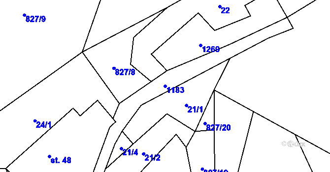 Parcela st. 1183 v KÚ Velký Hubenov, Katastrální mapa