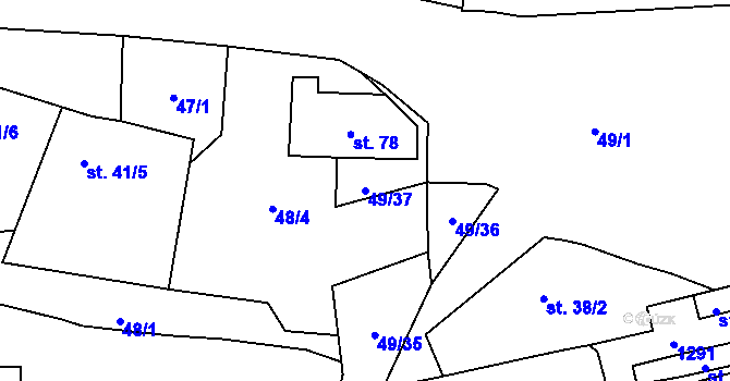 Parcela st. 49/37 v KÚ Velký Hubenov, Katastrální mapa