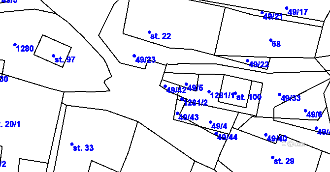 Parcela st. 49/42 v KÚ Velký Hubenov, Katastrální mapa