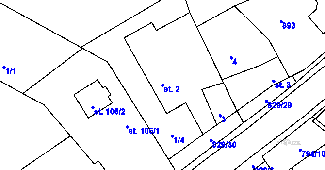 Parcela st. 2 v KÚ Sukorady u Hořic, Katastrální mapa