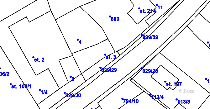 Parcela st. 3 v KÚ Sukorady u Hořic, Katastrální mapa