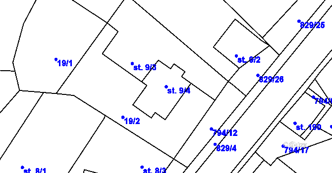 Parcela st. 9/4 v KÚ Sukorady u Hořic, Katastrální mapa