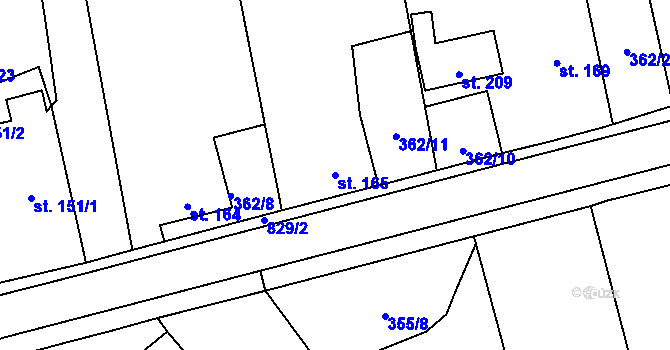 Parcela st. 165 v KÚ Sukorady u Hořic, Katastrální mapa