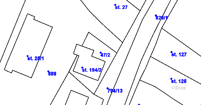 Parcela st. 47/2 v KÚ Sukorady u Hořic, Katastrální mapa