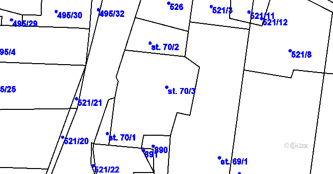 Parcela st. 70/3 v KÚ Sukorady u Hořic, Katastrální mapa