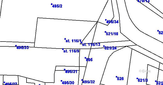 Parcela st. 116/13 v KÚ Sukorady u Hořic, Katastrální mapa