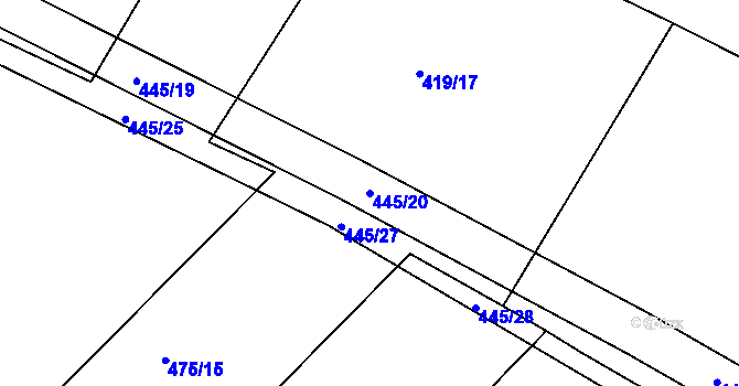 Parcela st. 445/20 v KÚ Sukorady u Hořic, Katastrální mapa