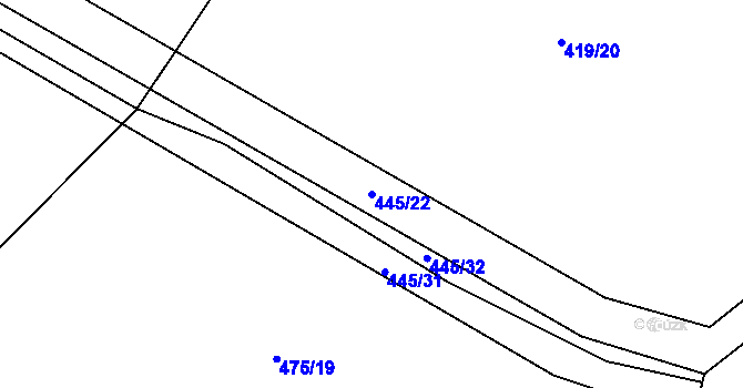 Parcela st. 445/22 v KÚ Sukorady u Hořic, Katastrální mapa