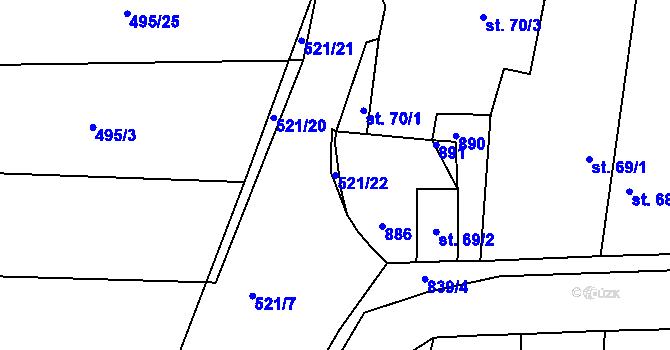 Parcela st. 521/22 v KÚ Sukorady u Hořic, Katastrální mapa