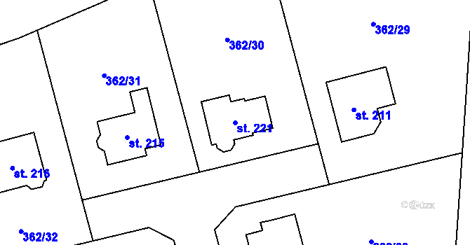 Parcela st. 221 v KÚ Sukorady u Hořic, Katastrální mapa