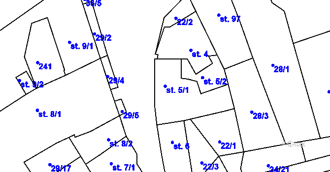 Parcela st. 5/1 v KÚ Sulejovice, Katastrální mapa
