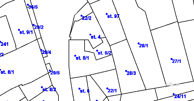 Parcela st. 5/2 v KÚ Sulejovice, Katastrální mapa