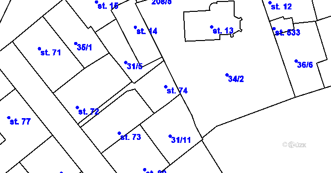 Parcela st. 74 v KÚ Sulejovice, Katastrální mapa