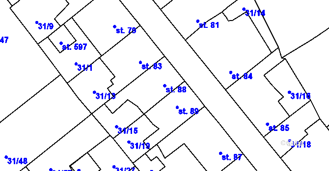 Parcela st. 88 v KÚ Sulejovice, Katastrální mapa