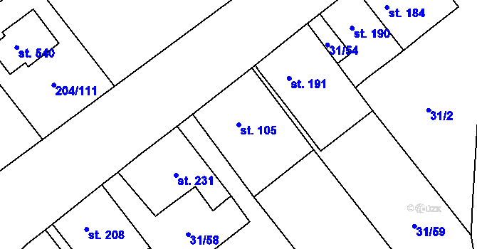Parcela st. 105 v KÚ Sulejovice, Katastrální mapa