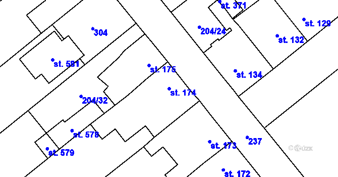 Parcela st. 174 v KÚ Sulejovice, Katastrální mapa