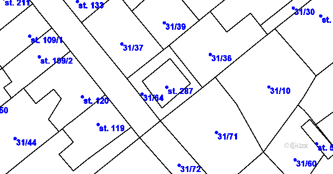 Parcela st. 287 v KÚ Sulejovice, Katastrální mapa