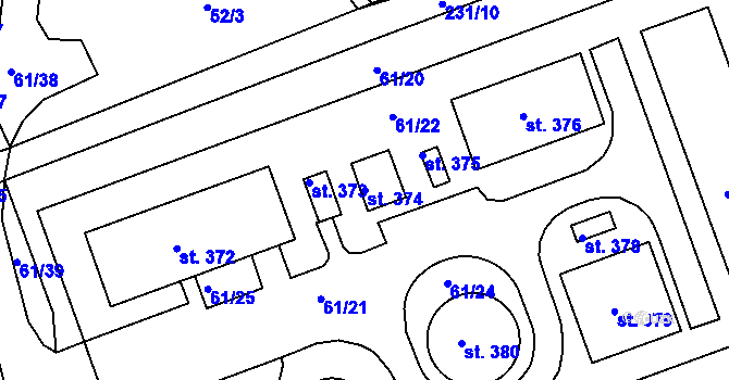 Parcela st. 374 v KÚ Sulejovice, Katastrální mapa