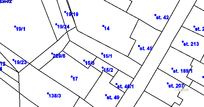 Parcela st. 15/1 v KÚ Sulejovice, Katastrální mapa
