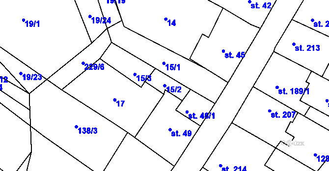 Parcela st. 15/2 v KÚ Sulejovice, Katastrální mapa