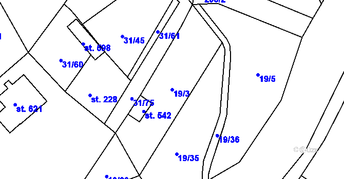 Parcela st. 19/3 v KÚ Sulejovice, Katastrální mapa
