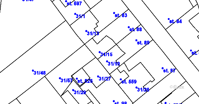 Parcela st. 31/15 v KÚ Sulejovice, Katastrální mapa
