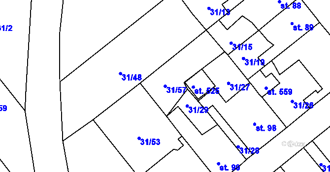 Parcela st. 31/57 v KÚ Sulejovice, Katastrální mapa