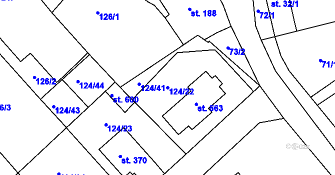 Parcela st. 124/22 v KÚ Sulejovice, Katastrální mapa