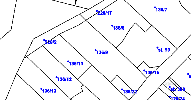 Parcela st. 136/9 v KÚ Sulejovice, Katastrální mapa