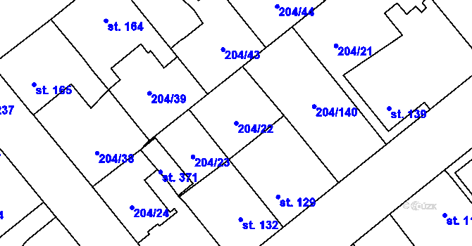 Parcela st. 204/22 v KÚ Sulejovice, Katastrální mapa