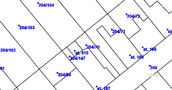 Parcela st. 204/70 v KÚ Sulejovice, Katastrální mapa