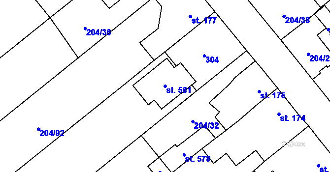 Parcela st. 581 v KÚ Sulejovice, Katastrální mapa