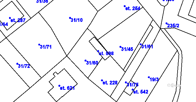 Parcela st. 598 v KÚ Sulejovice, Katastrální mapa
