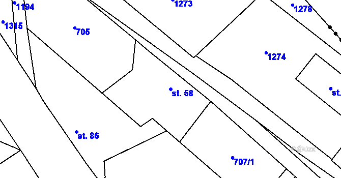 Parcela st. 58 v KÚ Sulice, Katastrální mapa