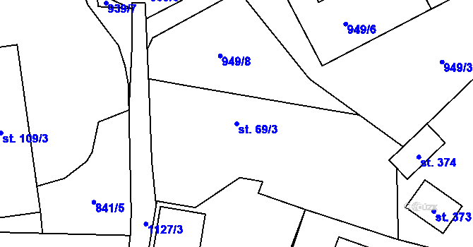 Parcela st. 69/3 v KÚ Sulice, Katastrální mapa
