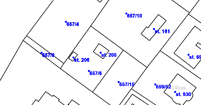 Parcela st. 205 v KÚ Sulice, Katastrální mapa