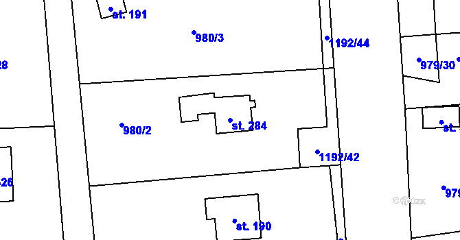 Parcela st. 284 v KÚ Sulice, Katastrální mapa