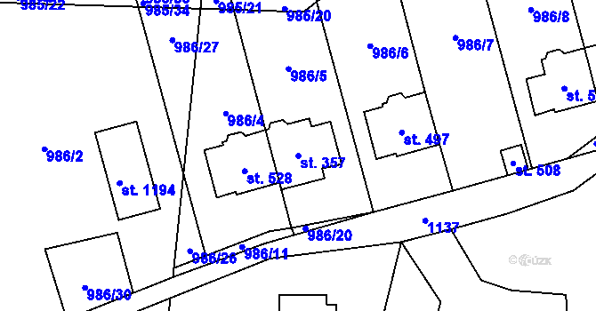 Parcela st. 357 v KÚ Sulice, Katastrální mapa