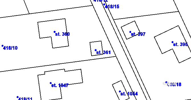 Parcela st. 361 v KÚ Sulice, Katastrální mapa