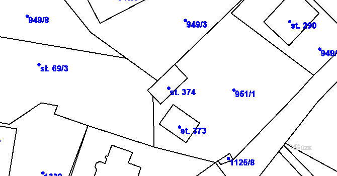 Parcela st. 374 v KÚ Sulice, Katastrální mapa