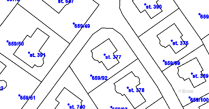 Parcela st. 377 v KÚ Sulice, Katastrální mapa