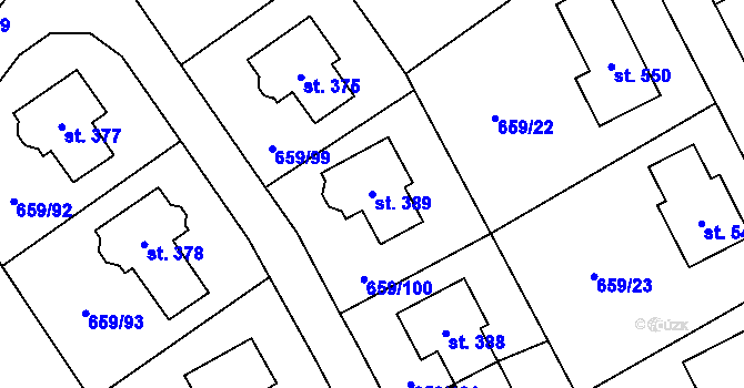 Parcela st. 389 v KÚ Sulice, Katastrální mapa