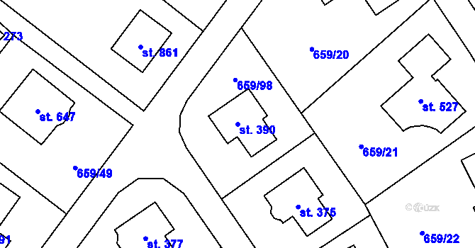 Parcela st. 390 v KÚ Sulice, Katastrální mapa