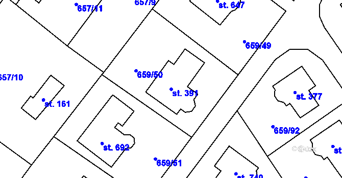 Parcela st. 391 v KÚ Sulice, Katastrální mapa