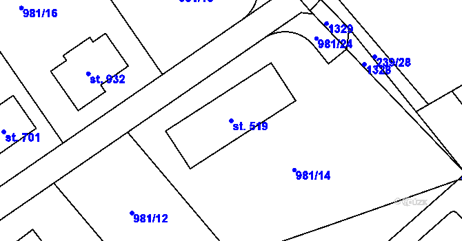 Parcela st. 519 v KÚ Sulice, Katastrální mapa