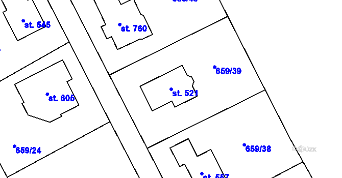Parcela st. 521 v KÚ Sulice, Katastrální mapa
