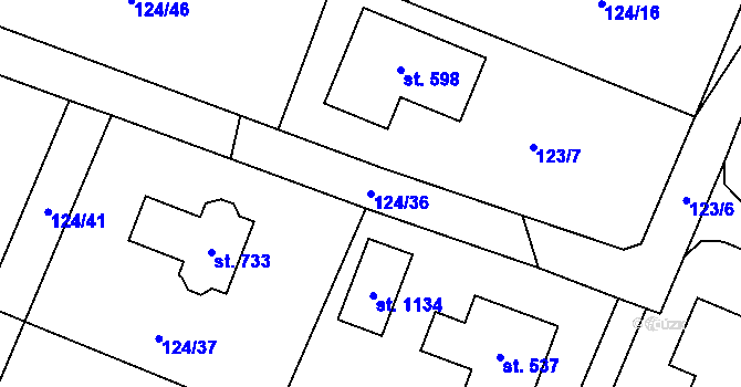 Parcela st. 124/36 v KÚ Sulice, Katastrální mapa