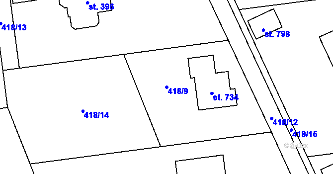 Parcela st. 418/9 v KÚ Sulice, Katastrální mapa